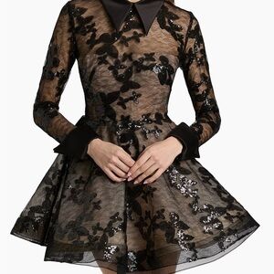 Bronx and Banco Black Floral Lace Mini Dress